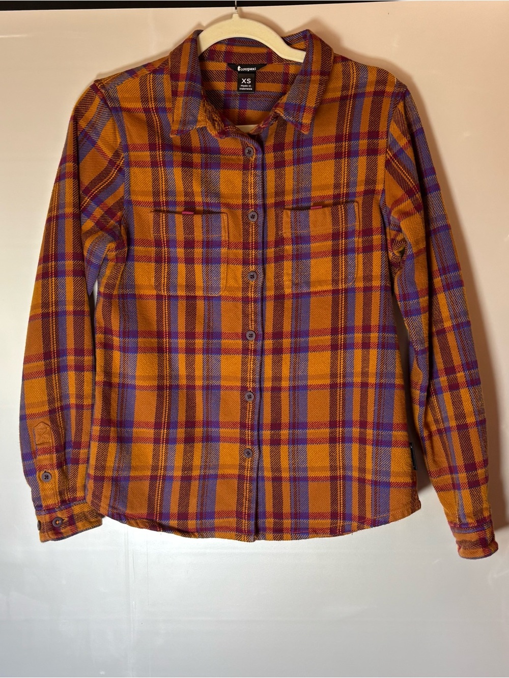 cotopaxi Mustard Swith Purple and Red Stripes Button down shirt jacket
